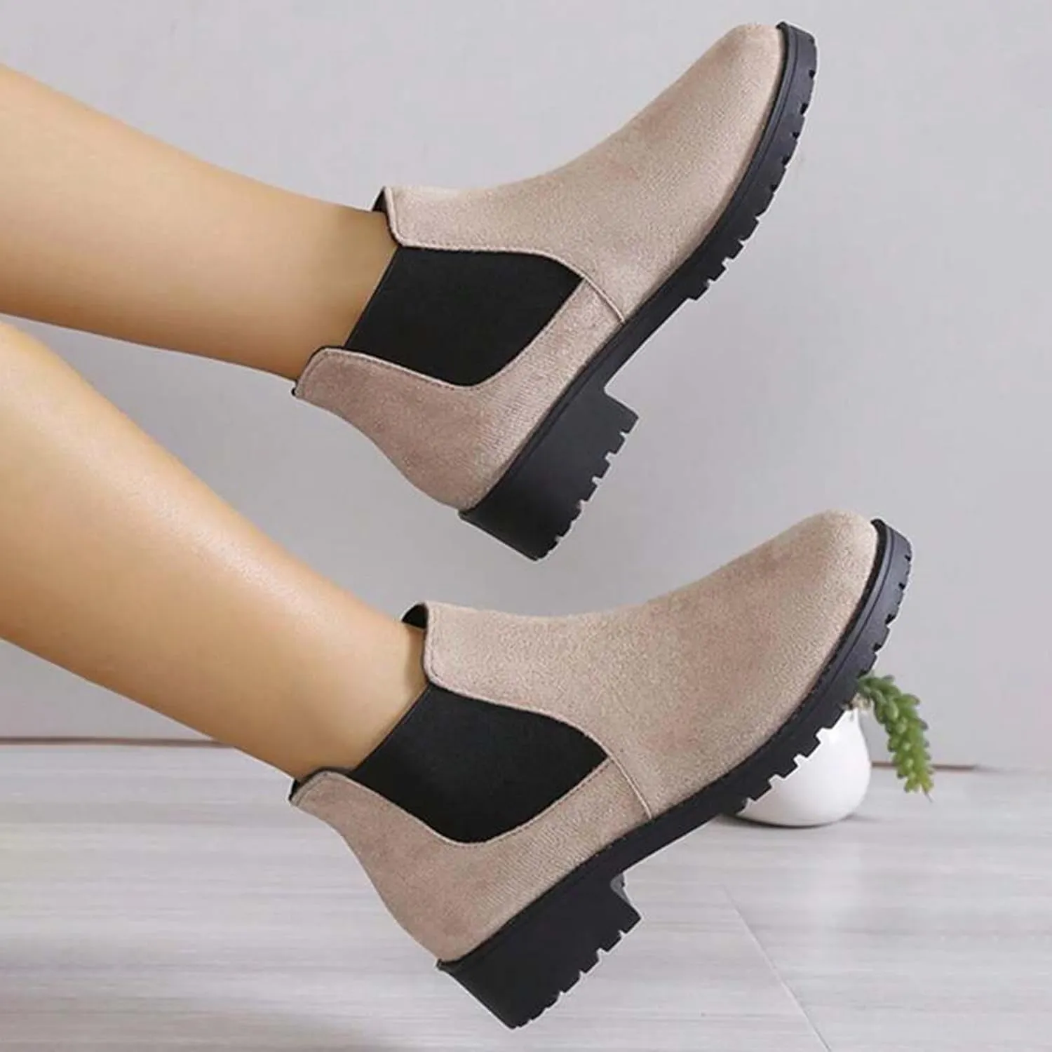 Ankle Boots for Women Comfy Womens Boots Autumn And Winter Suede Round Toe Elastic Mouth Sleeve Low Heel Boots