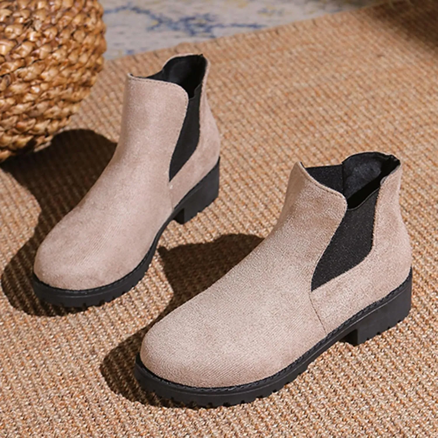 Ankle Boots for Women Comfy Womens Boots Autumn And Winter Suede Round Toe Elastic Mouth Sleeve Low Heel Boots