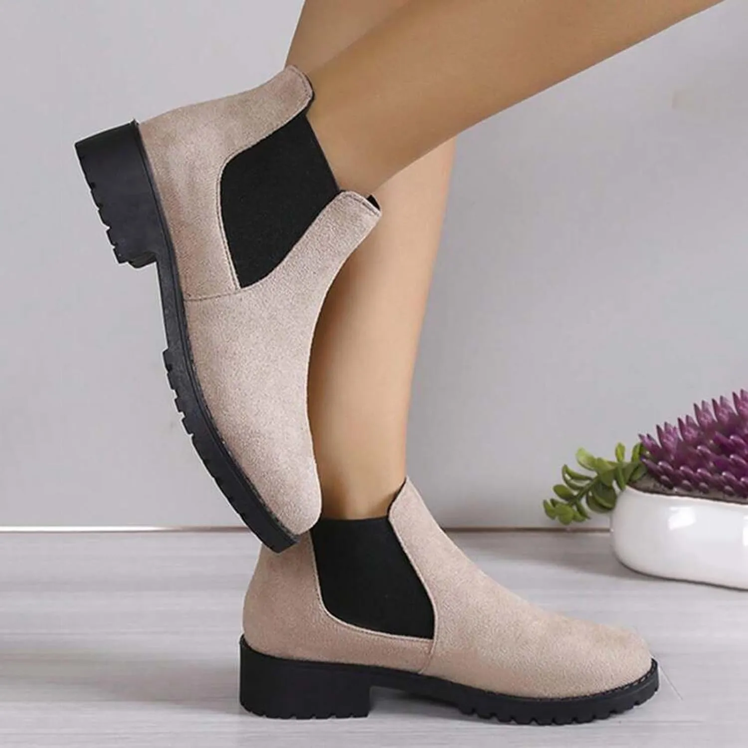 Ankle Boots for Women Comfy Womens Boots Autumn And Winter Suede Round Toe Elastic Mouth Sleeve Low Heel Boots