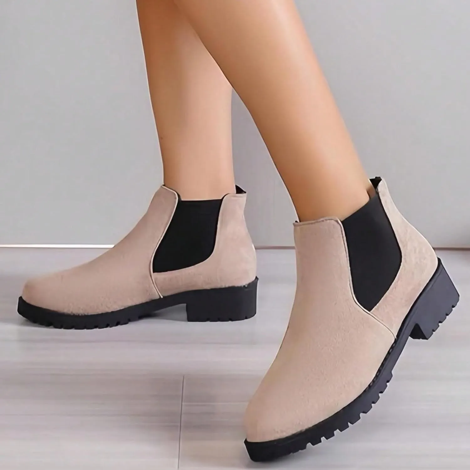 Ankle Boots for Women Comfy Womens Boots Autumn And Winter Suede Round Toe Elastic Mouth Sleeve Low Heel Boots