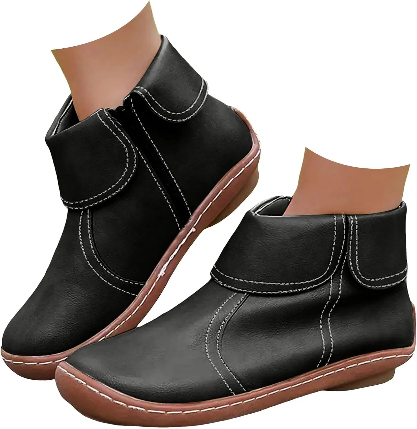 Ankle Boots for Women Fall Boots Women Round Toe Comfortable Side Zipper Flat Casual Walking Shoes Women Short Boots