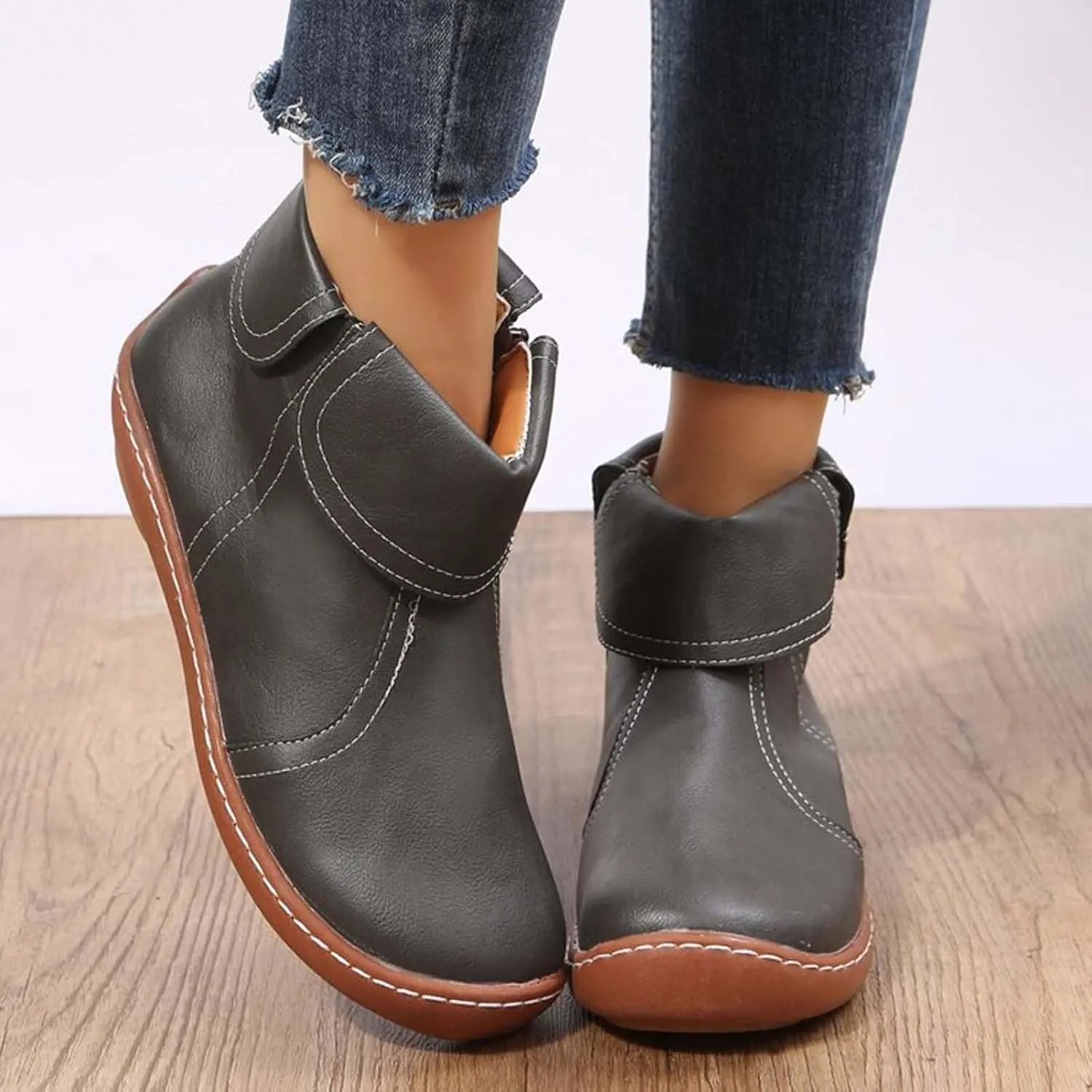 Ankle Boots for Women Fall Boots Women Round Toe Comfortable Side Zipper Flat Casual Walking Shoes Women Short Boots
