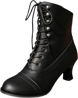 Ankle Boots for Women High Heel Pointed Toe Ankle Boots Lace up Side Zipper Kitten Heels