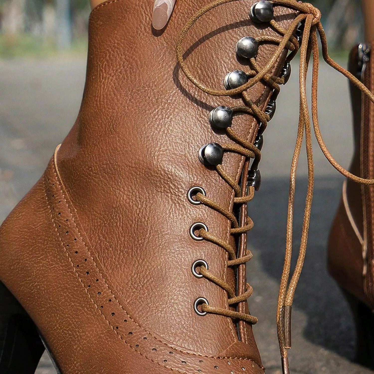 Ankle Boots for Women High Heel Pointed Toe Ankle Boots Lace up Side Zipper Kitten Heels