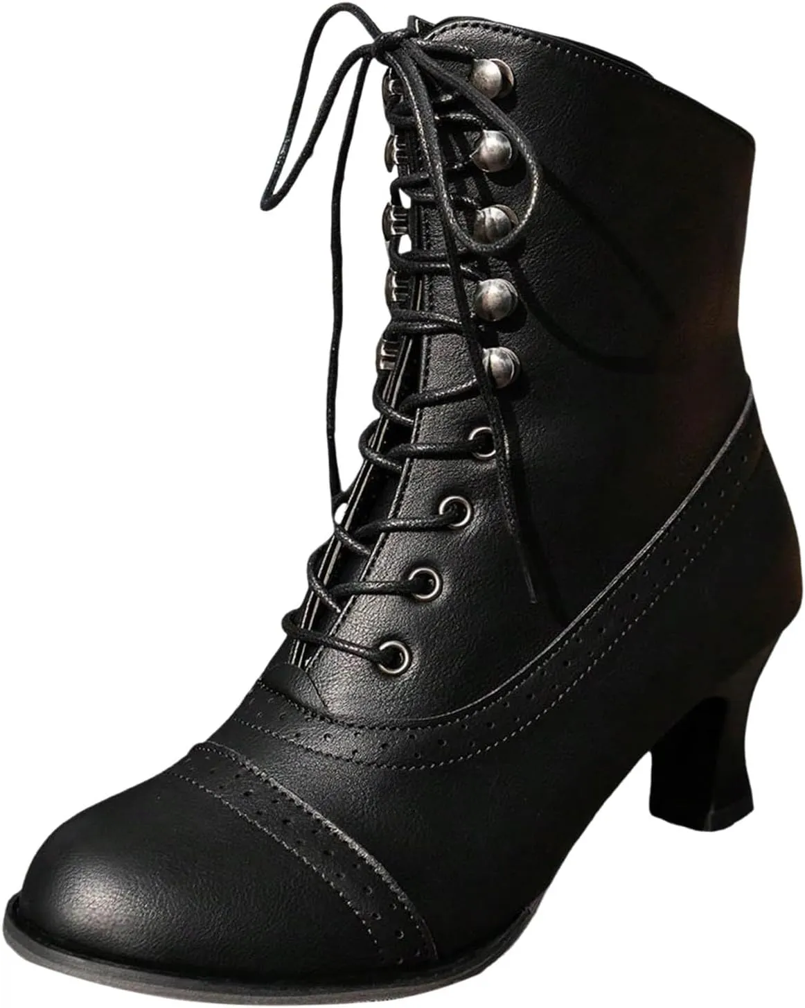 Ankle Boots for Women High Heel Pointed Toe Ankle Boots Lace up Side Zipper Kitten Heels