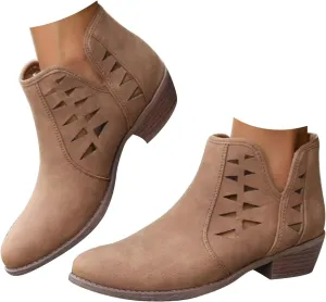 Ankle Boots for Women Low Heel Chunky Heel Boots Casual Fashion Pointed Toe Chunky Heels V Cut Comfy Boots for Women