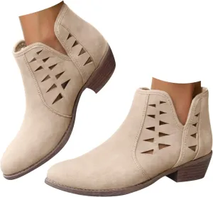 Ankle Boots for Women Low Heel Chunky Heel Boots Casual Fashion Pointed Toe Chunky Heels V Cut Comfy Boots for Women
