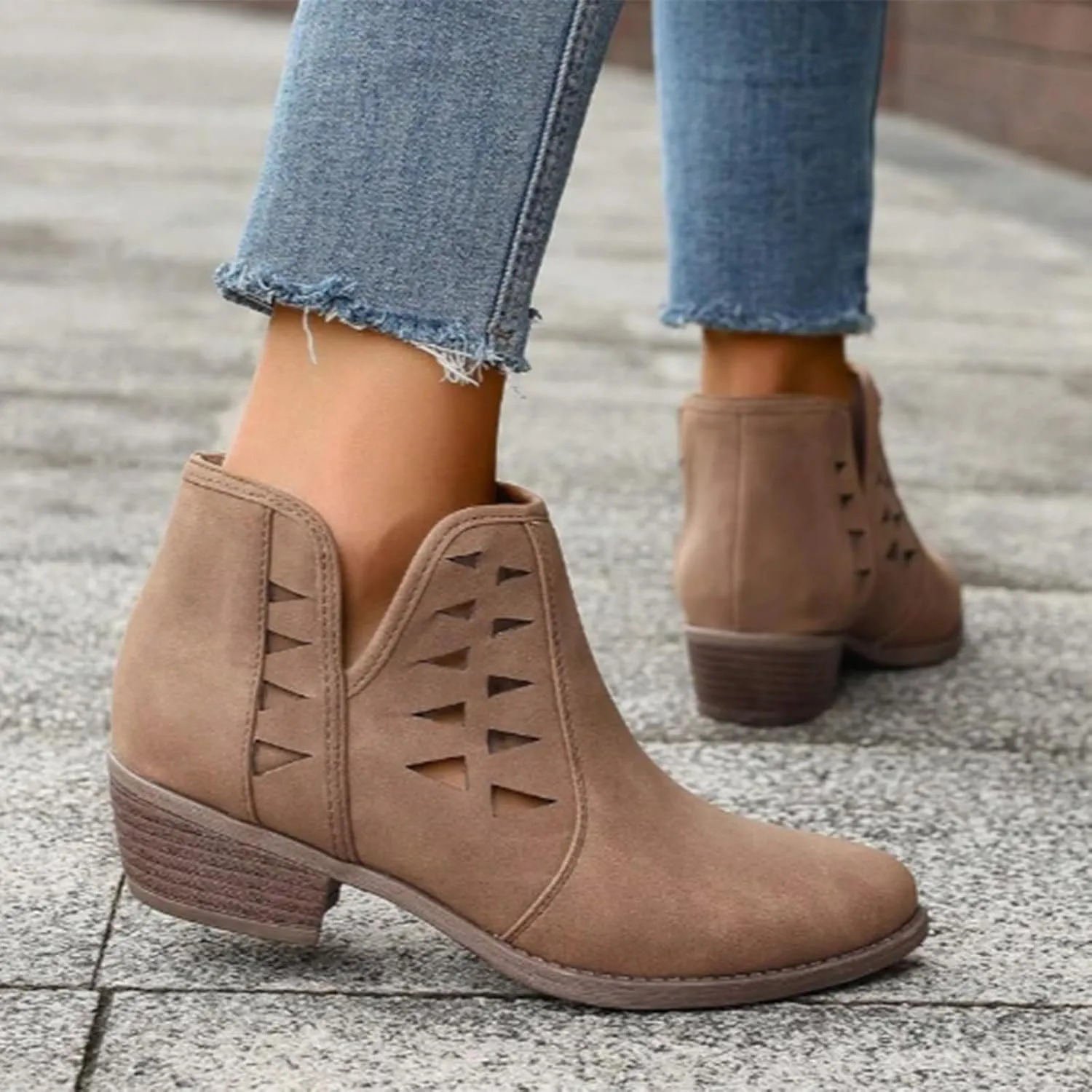Ankle Boots for Women Low Heel Chunky Heel Boots Casual Fashion Pointed Toe Chunky Heels V Cut Comfy Boots for Women