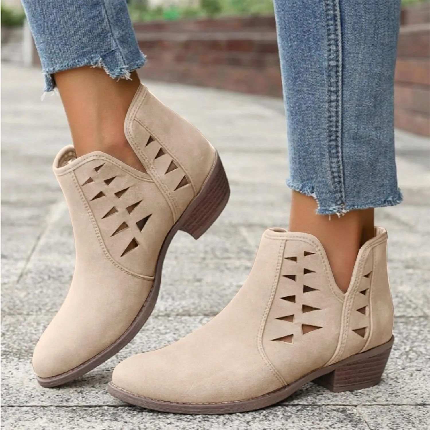 Ankle Boots for Women Low Heel Chunky Heel Boots Casual Fashion Pointed Toe Chunky Heels V Cut Comfy Boots for Women