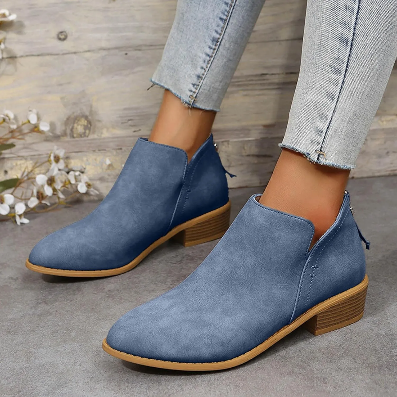 Ankle Boots for Women Riding Boots for Women Fashion British Style Pointed Toe Block Heels Pull on Boots for Women