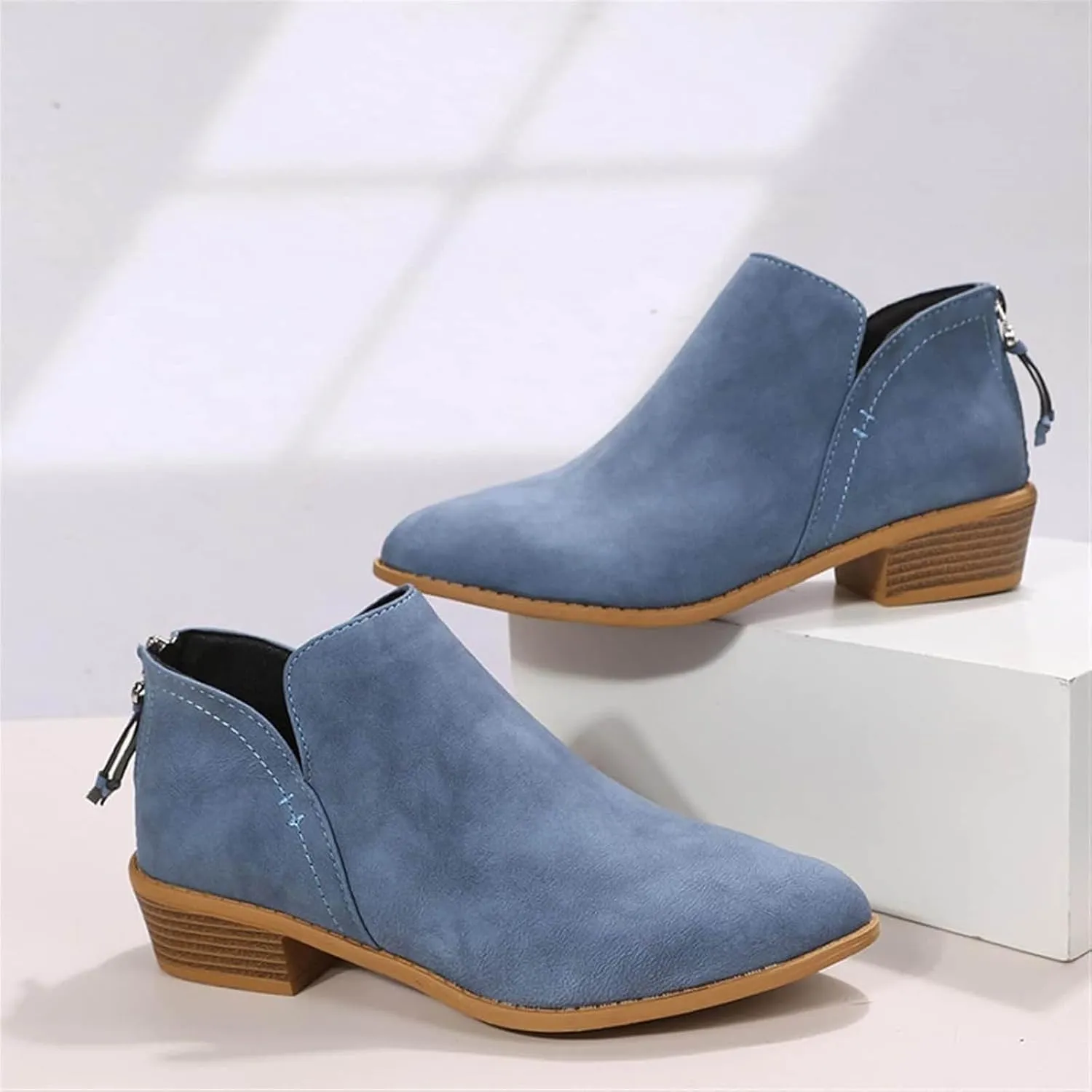 Ankle Boots for Women Riding Boots for Women Fashion British Style Pointed Toe Block Heels Pull on Boots for Women