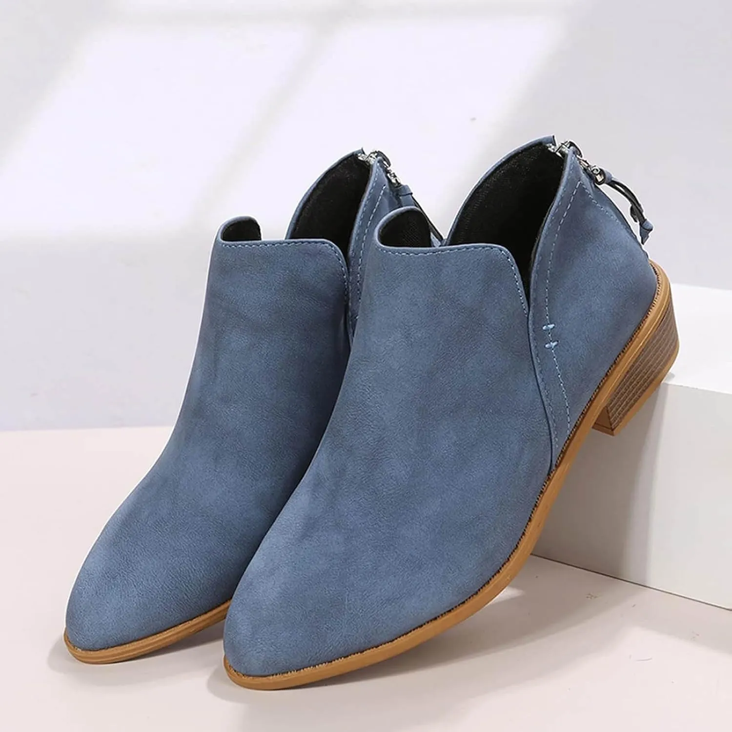 Ankle Boots for Women Riding Boots for Women Fashion British Style Pointed Toe Block Heels Pull on Boots for Women