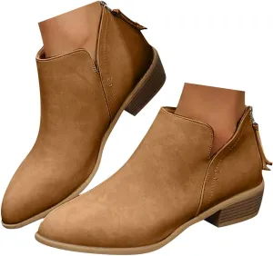 Ankle Boots for Women Riding Boots for Women Fashion British Style Pointed Toe Block Heels Pull on Boots for Women