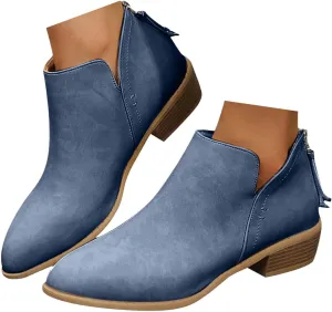 Ankle Boots for Women Riding Boots for Women Fashion British Style Pointed Toe Block Heels Pull on Boots for Women