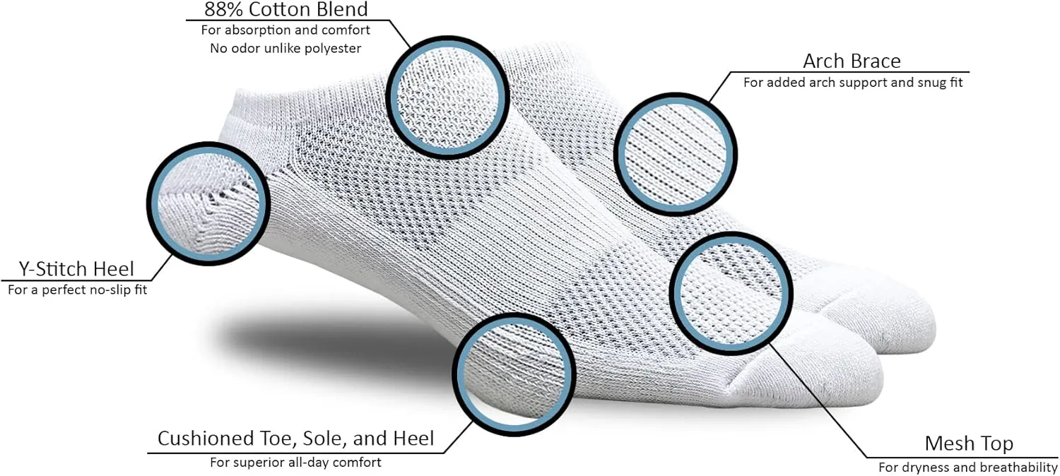 Athletic Ankle Socks Low Cut Cotton Blend - 6 Pairs