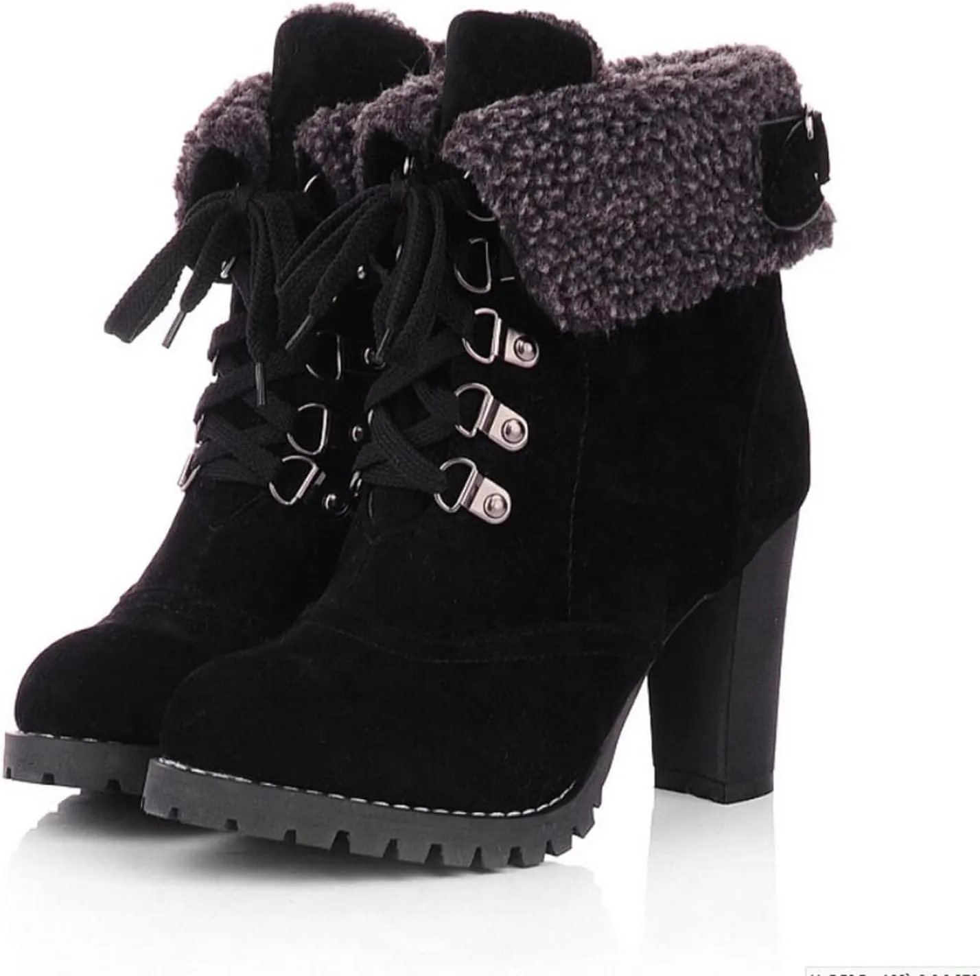 Bcshiye Women Winter Snow Boots Cold Weather with Fur Warm Outdoor Lace up Boots Chunky High Heel Ankle Booties Shoes