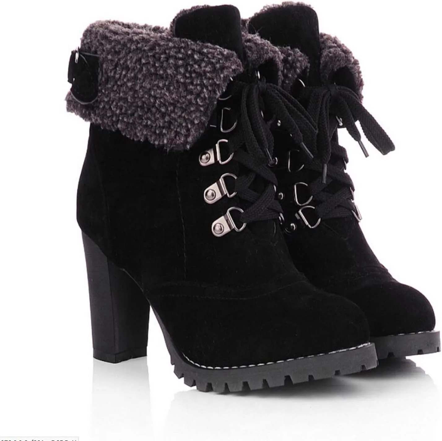 Bcshiye Women Winter Snow Boots Cold Weather with Fur Warm Outdoor Lace up Boots Chunky High Heel Ankle Booties Shoes