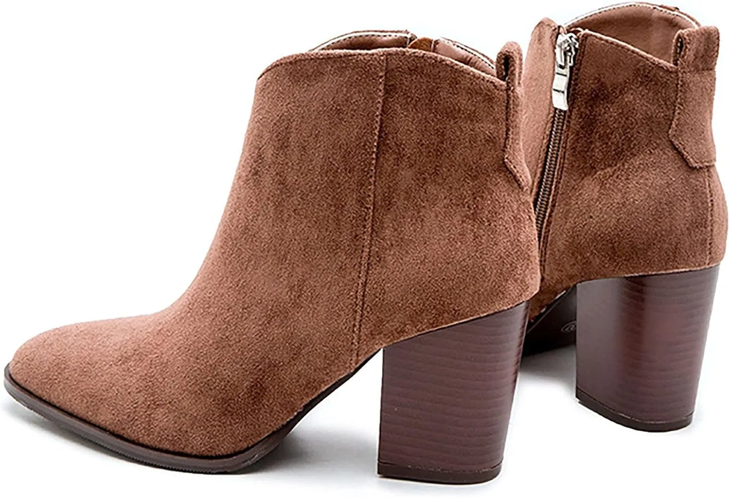 Bcshiye Womens Pointed Toe Ankle Boots Mid Heel Block Stacked Chunky Heel Side Zipper Suede Winter Chelsea Bootie Shoes