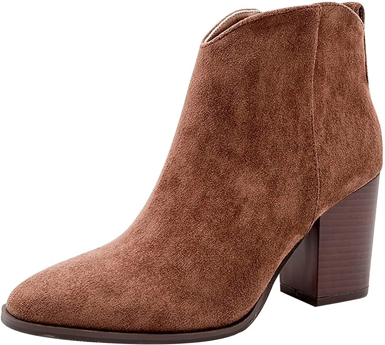 Bcshiye Womens Pointed Toe Ankle Boots Mid Heel Block Stacked Chunky Heel Side Zipper Suede Winter Chelsea Bootie Shoes
