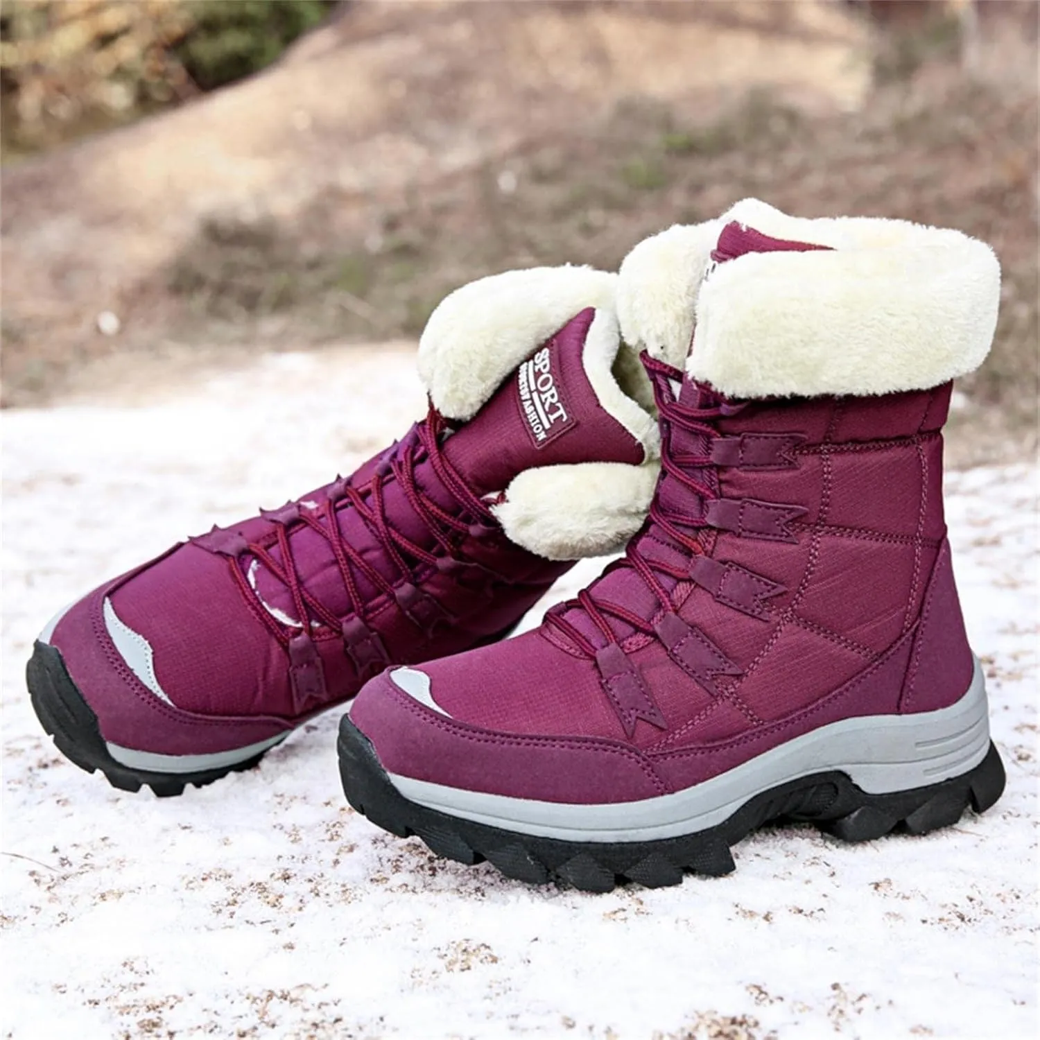 Bcshiye Women's Snow Boots Keep Warm Anti-Slip Soft Sole Warm Fur Lined Winter Ankle Booties Outdoor Hiking Boots