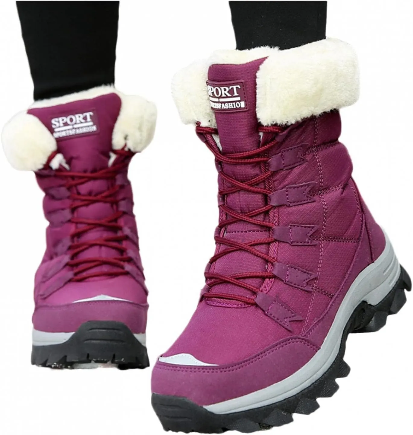 Bcshiye Women's Snow Boots Keep Warm Anti-Slip Soft Sole Warm Fur Lined Winter Ankle Booties Outdoor Hiking Boots