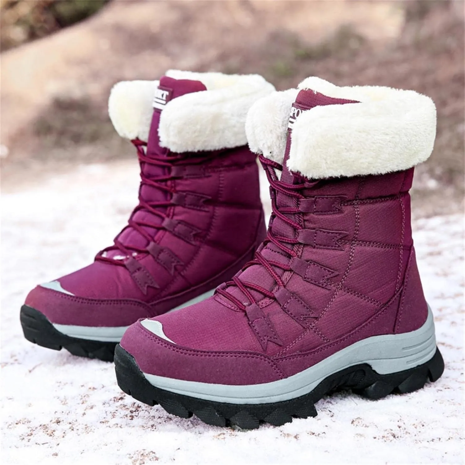 Bcshiye Women's Snow Boots Keep Warm Anti-Slip Soft Sole Warm Fur Lined Winter Ankle Booties Outdoor Hiking Boots