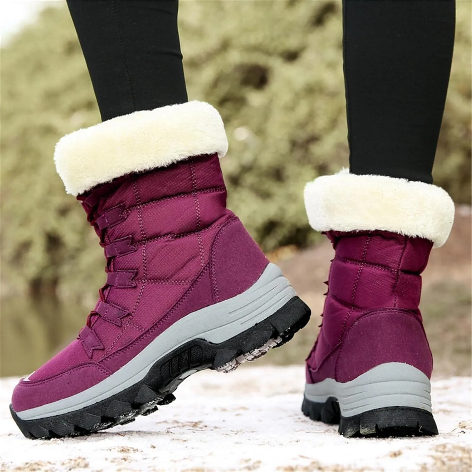 Bcshiye Women's Snow Boots Keep Warm Anti-Slip Soft Sole Warm Fur Lined Winter Ankle Booties Outdoor Hiking Boots