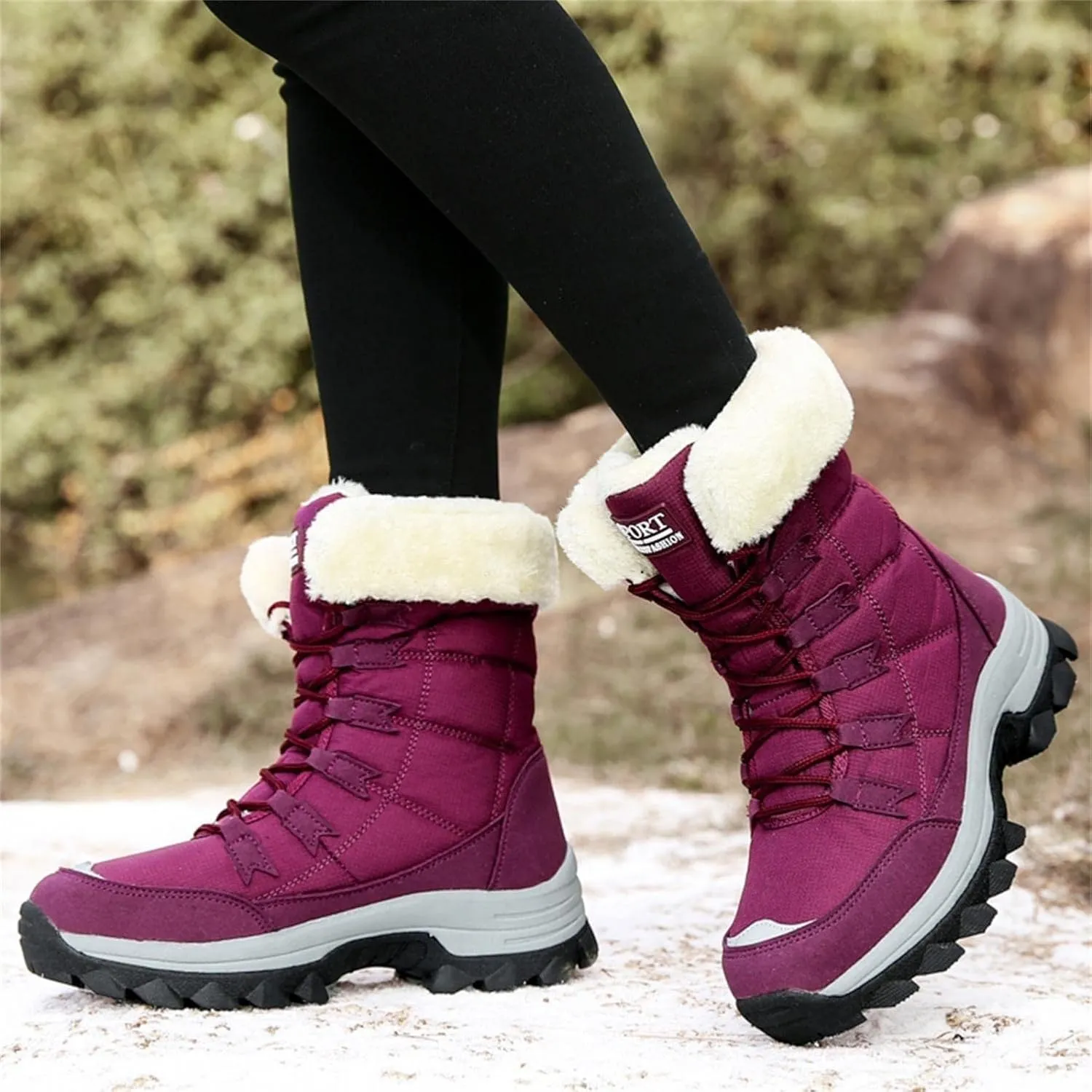 Bcshiye Women's Snow Boots Keep Warm Anti-Slip Soft Sole Warm Fur Lined Winter Ankle Booties Outdoor Hiking Boots