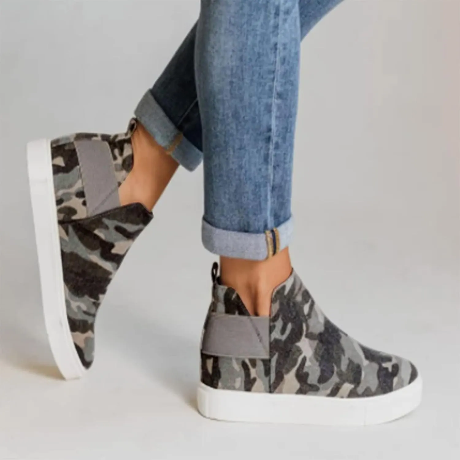 Bcshiye Women's Wedge Sneakers Hidden Heel Platform Walking Booties Hidden Wedge Sneakers Round Toe Ankle Boots