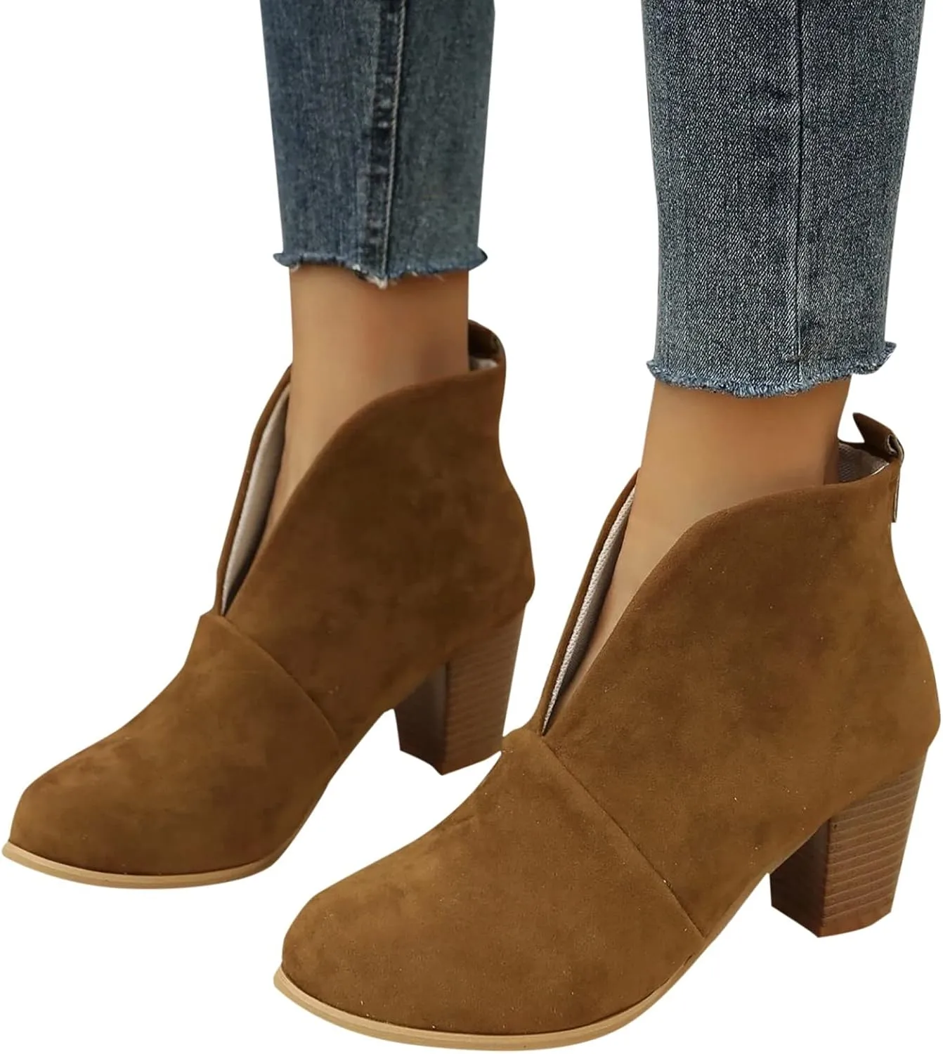 Booties for Women Platform Low Heel Ankle Boots Western Cowboy Pointed Toe Fashion Retro Classic Pull-On Ankle Boots