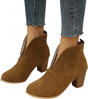 Booties for Women Platform Low Heel Ankle Boots Western Cowboy Pointed Toe Fashion Retro Classic Pull-On Ankle Boots