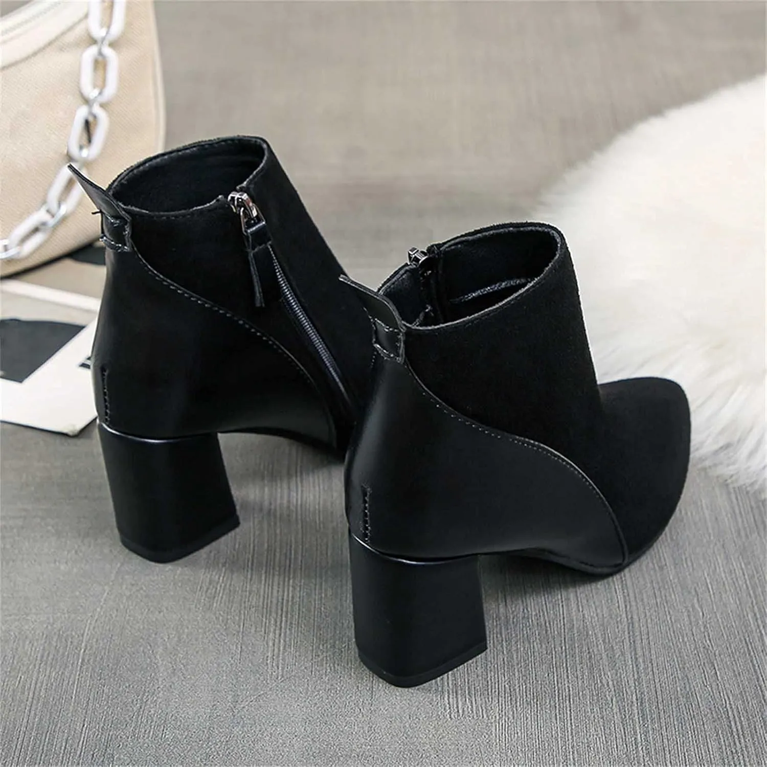 Boots for Women Chelsea Ankle Boots Fashion Low Chunky Block Heel Pointed Toe Fall Heeled Booties Shoes