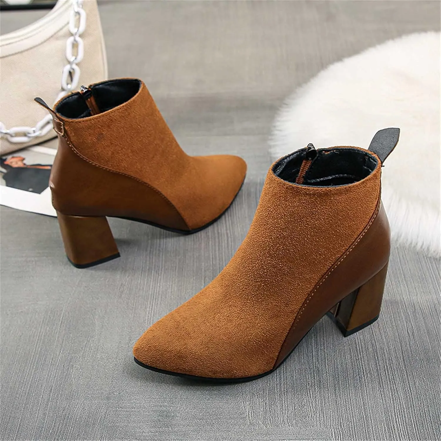 Boots for Women Chelsea Ankle Boots Fashion Low Chunky Block Heel Pointed Toe Fall Heeled Booties Shoes
