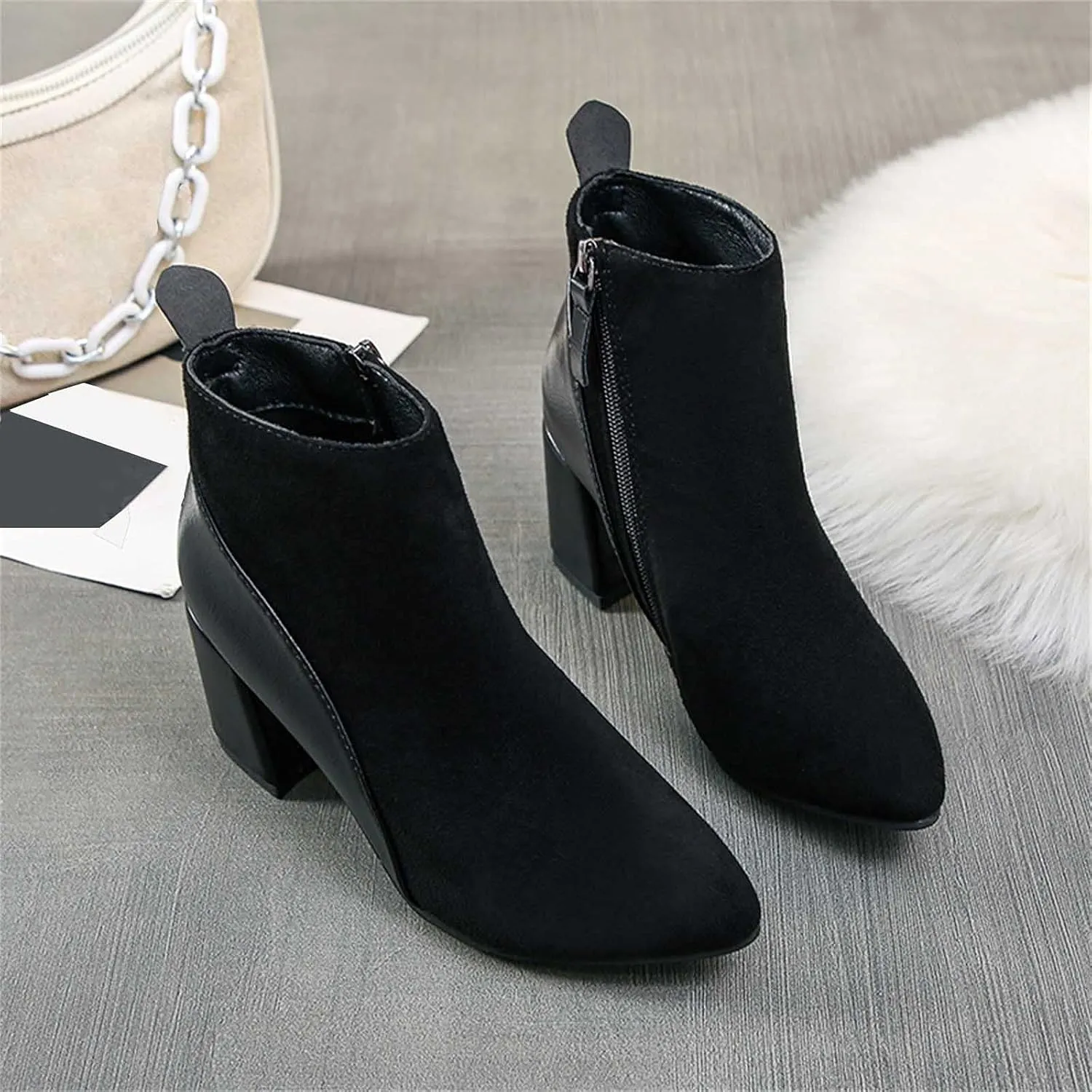 Boots for Women Chelsea Ankle Boots Fashion Low Chunky Block Heel Pointed Toe Fall Heeled Booties Shoes