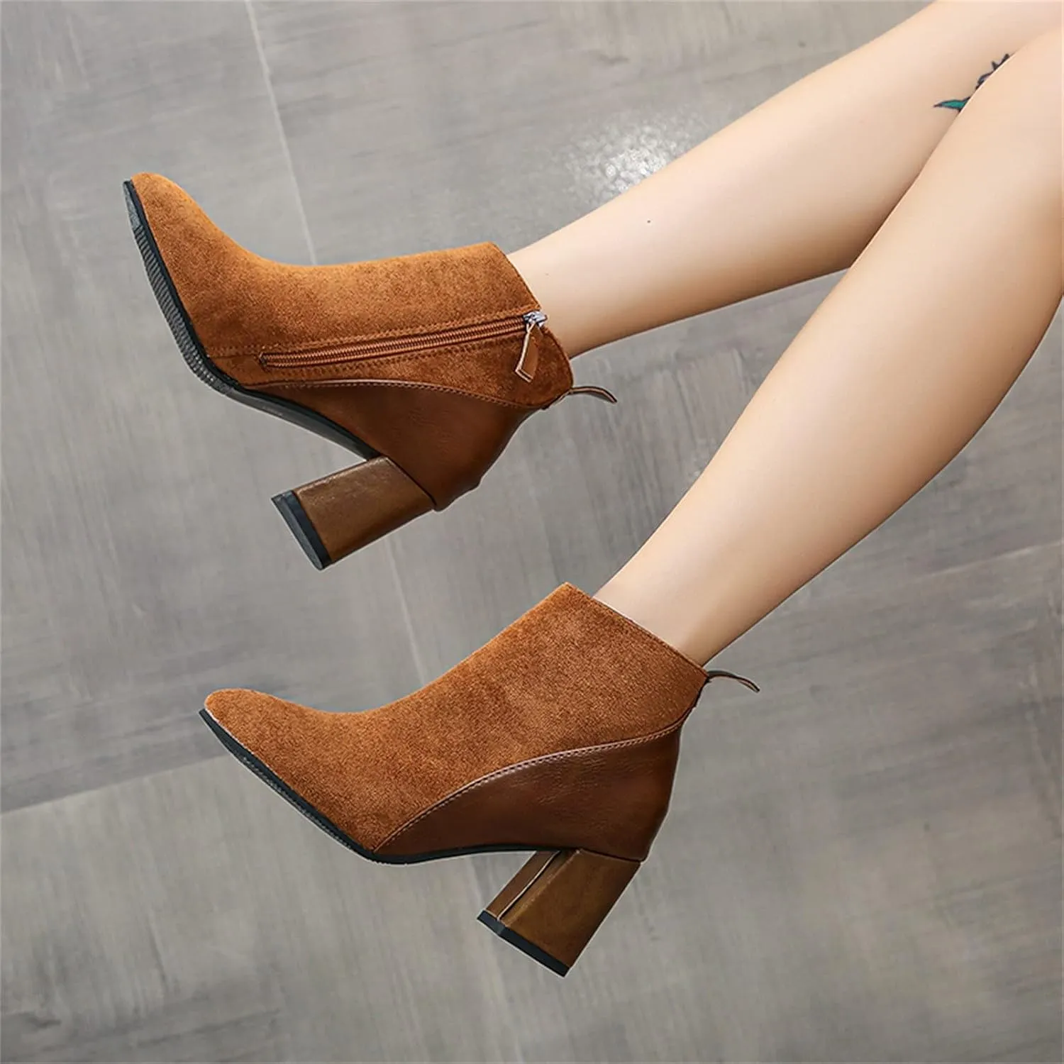 Boots for Women Chelsea Ankle Boots Fashion Low Chunky Block Heel Pointed Toe Fall Heeled Booties Shoes