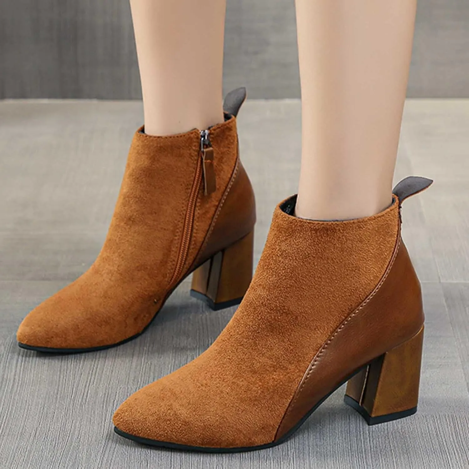Boots for Women Chelsea Ankle Boots Fashion Low Chunky Block Heel Pointed Toe Fall Heeled Booties Shoes