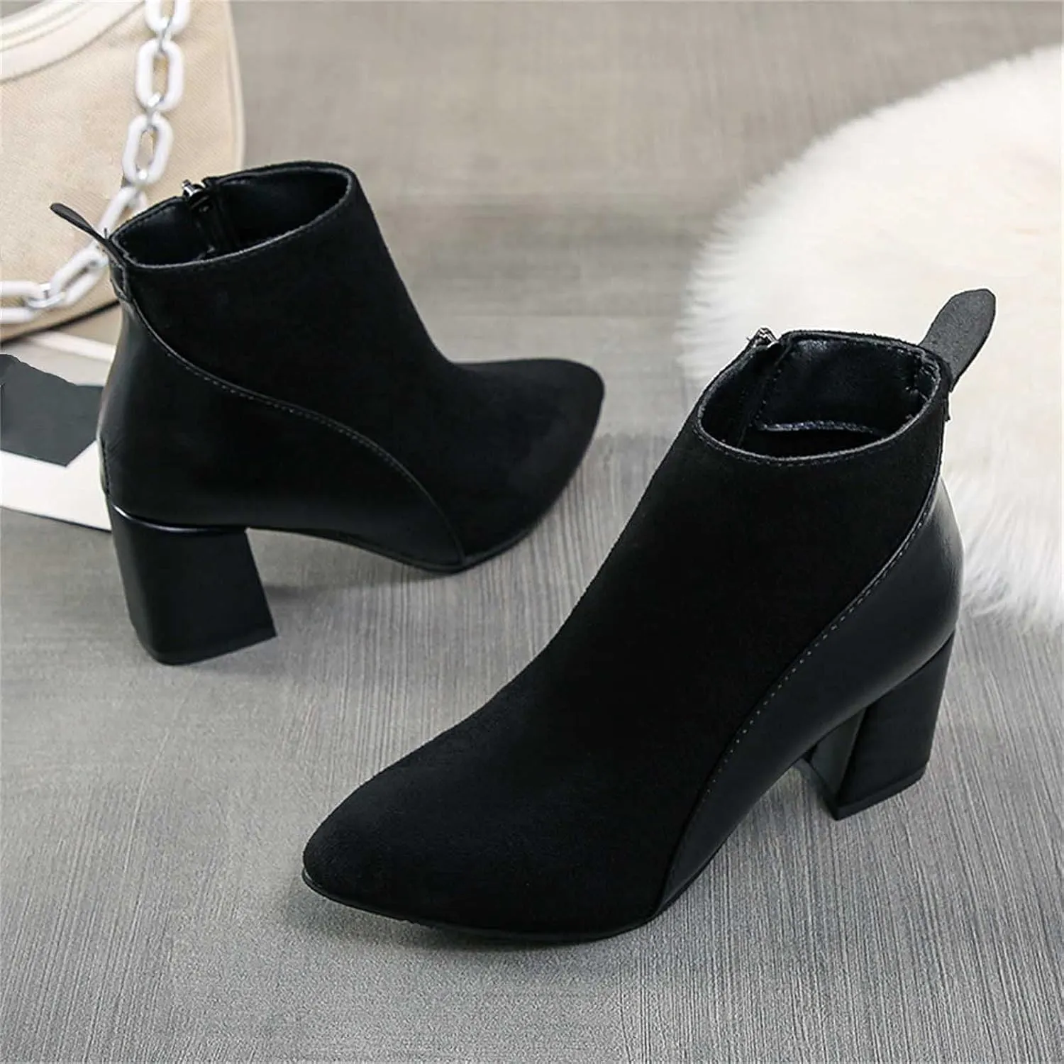 Boots for Women Chelsea Ankle Boots Fashion Low Chunky Block Heel Pointed Toe Fall Heeled Booties Shoes