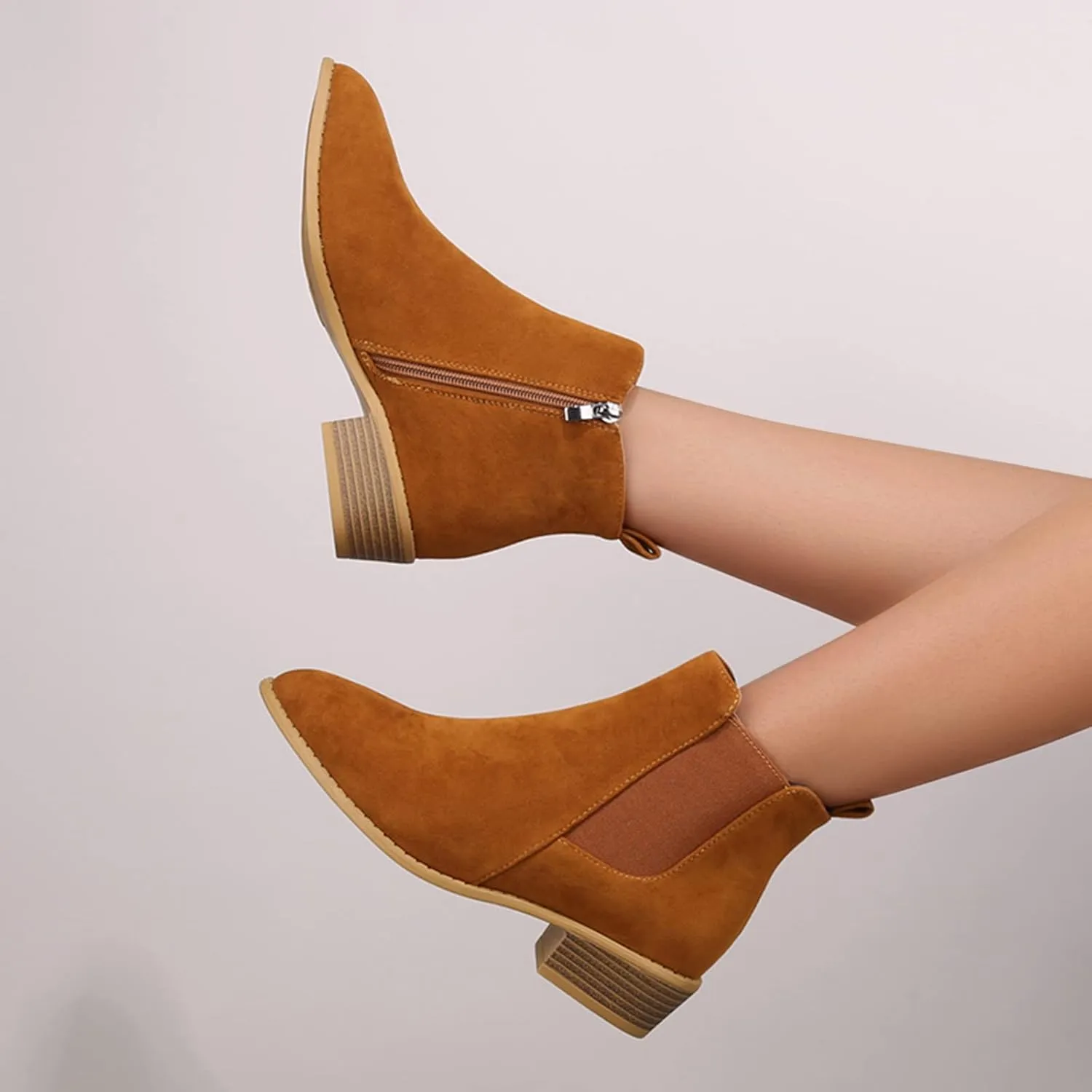Boots for Women Flat Pointed Toe Women's Slip On Chelsea Ankle Boots Suede Ankle Boots Fall Boots 2024