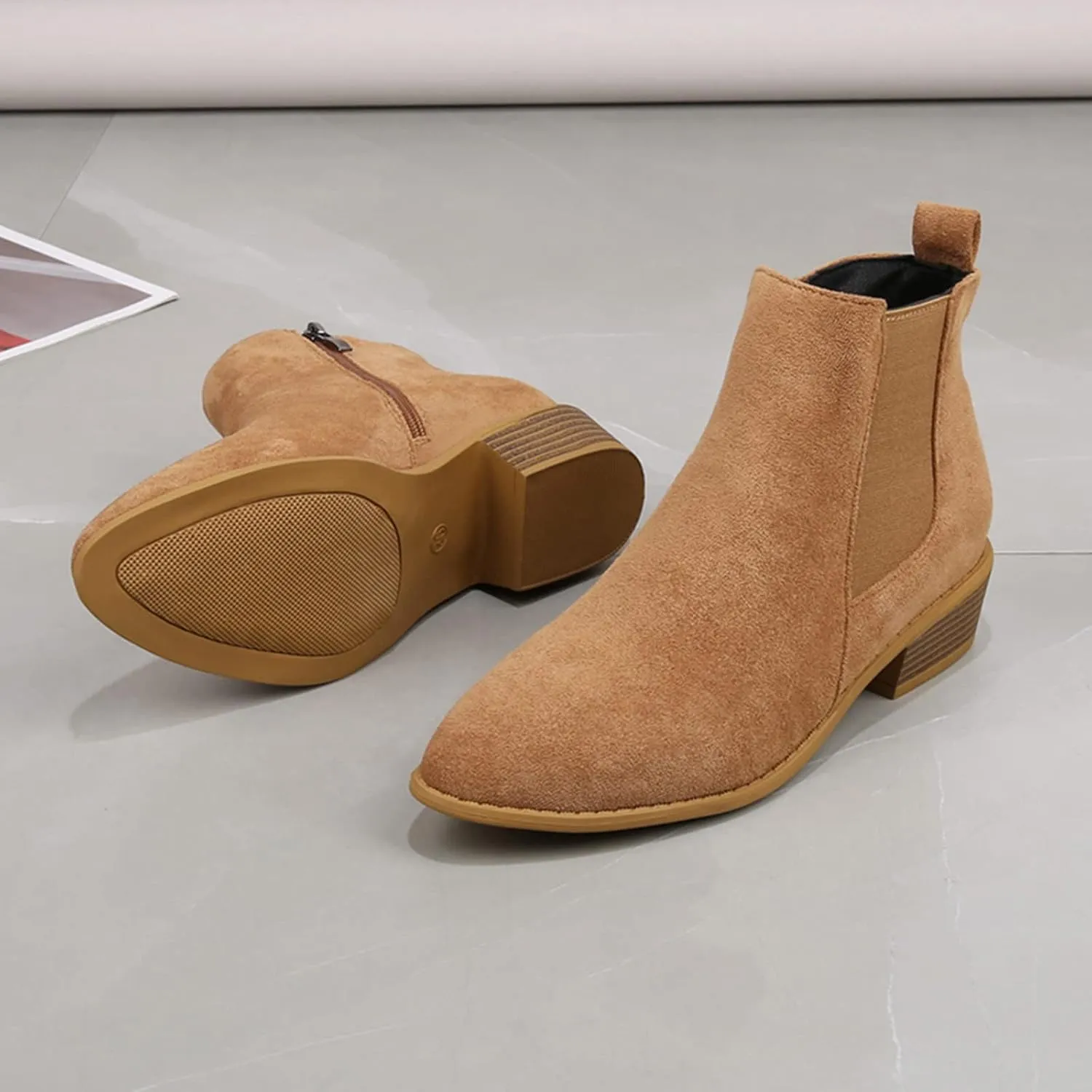 Boots for Women Flat Pointed Toe Women's Slip On Chelsea Ankle Boots Suede Ankle Boots Fall Boots 2024