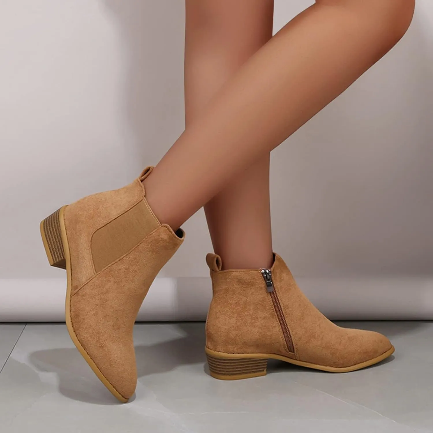 Boots for Women Flat Pointed Toe Women's Slip On Chelsea Ankle Boots Suede Ankle Boots Fall Boots 2024