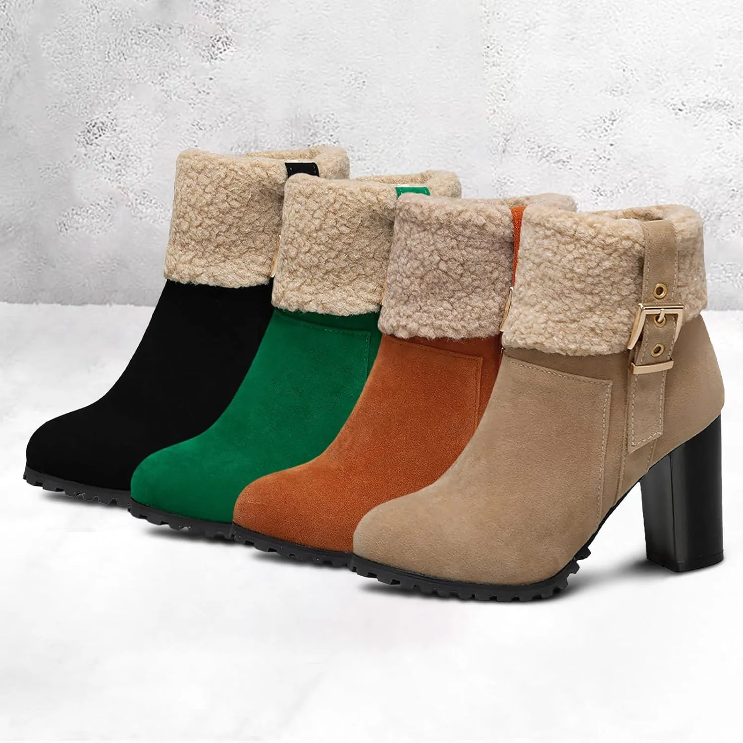 Boots for Women Platform Lug Sole Sherpa Lined Combat Ankle Boots High Chunky Heel Fashion Heeled Booties Shoes