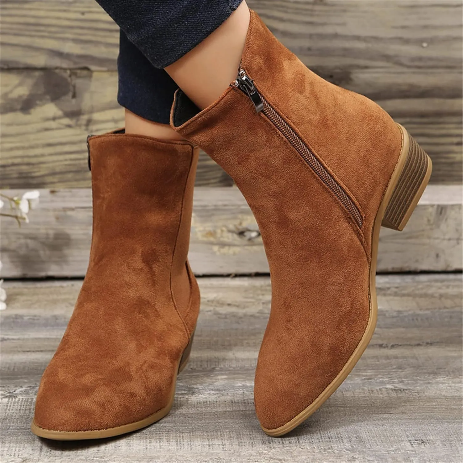 Boots for Women Retro Elastic Chelsea Ankle Boots Fashion Low Chunky Block Heel Pointed Toe Fall Booties