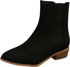 Boots for Women Retro Elastic Chelsea Ankle Boots Fashion Low Chunky Block Heel Pointed Toe Fall Booties