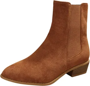 Boots for Women Retro Elastic Chelsea Ankle Boots Fashion Low Chunky Block Heel Pointed Toe Fall Booties