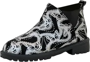 Boots for Women Retro Prints Low Heel Chelsea Ankle Boots Fashion Slip On Elastic Fall Booties Shoes