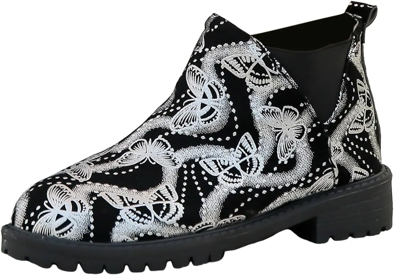 Boots for Women Retro Prints Low Heel Chelsea Ankle Boots Fashion Slip On Elastic Fall Booties Shoes