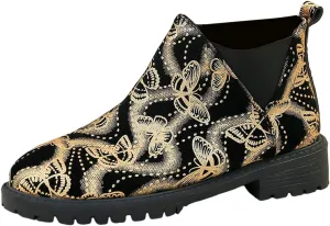 Boots for Women Retro Prints Low Heel Chelsea Ankle Boots Fashion Slip On Elastic Fall Booties Shoes