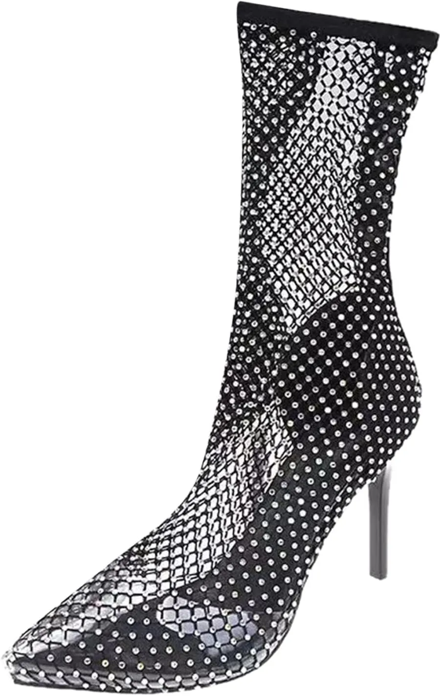 Boots For Women Rhinestone See Through Ankle Boots Fishnet Work Booties Winter And Autumn Short Boots