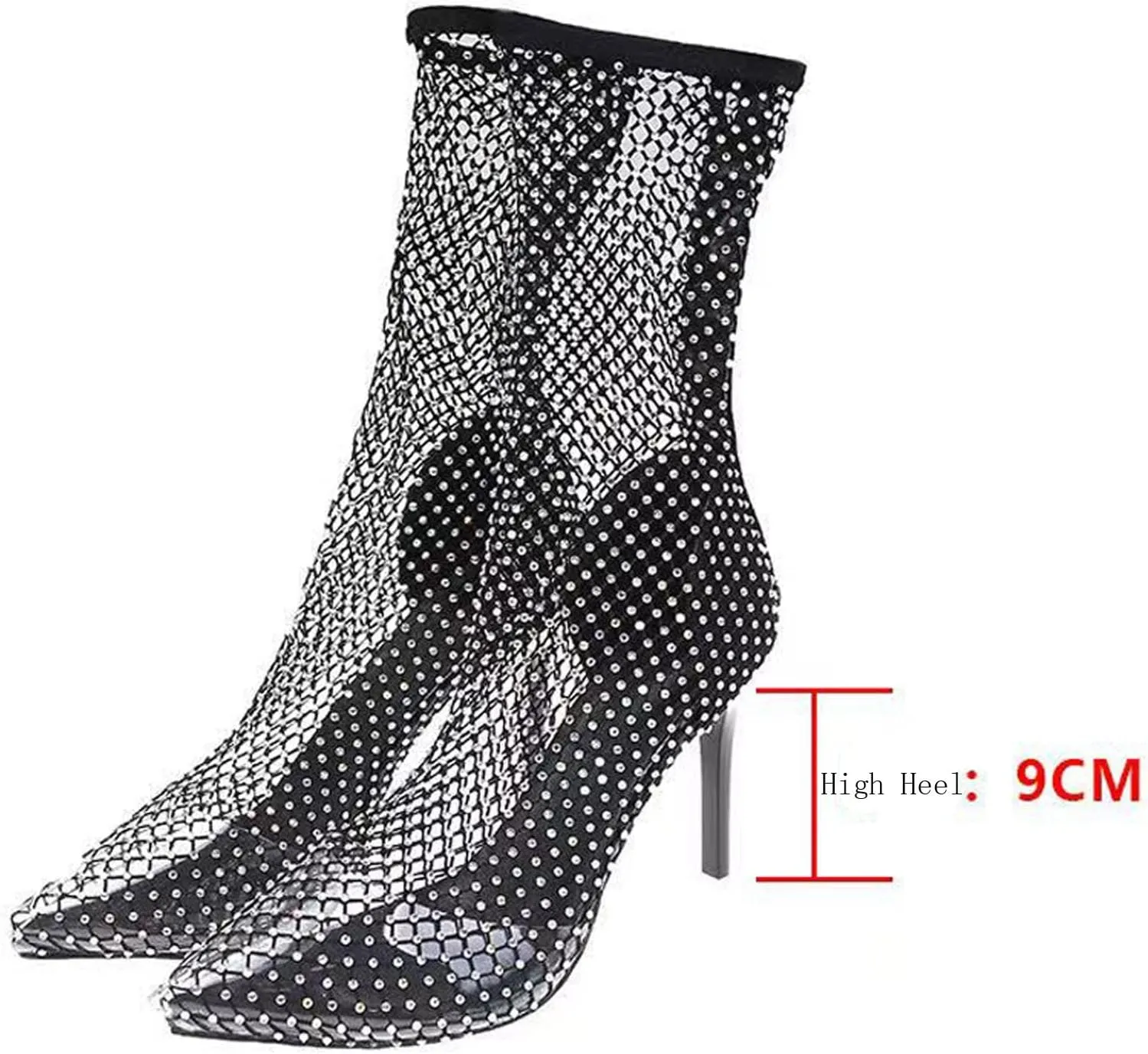 Boots For Women Rhinestone See Through Ankle Boots Fishnet Work Booties Winter And Autumn Short Boots