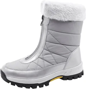 Boots For Women Winter Zipper Water Proof Flat Boots Furry Keep Warm Snow Boots Comfortable Mid Boots